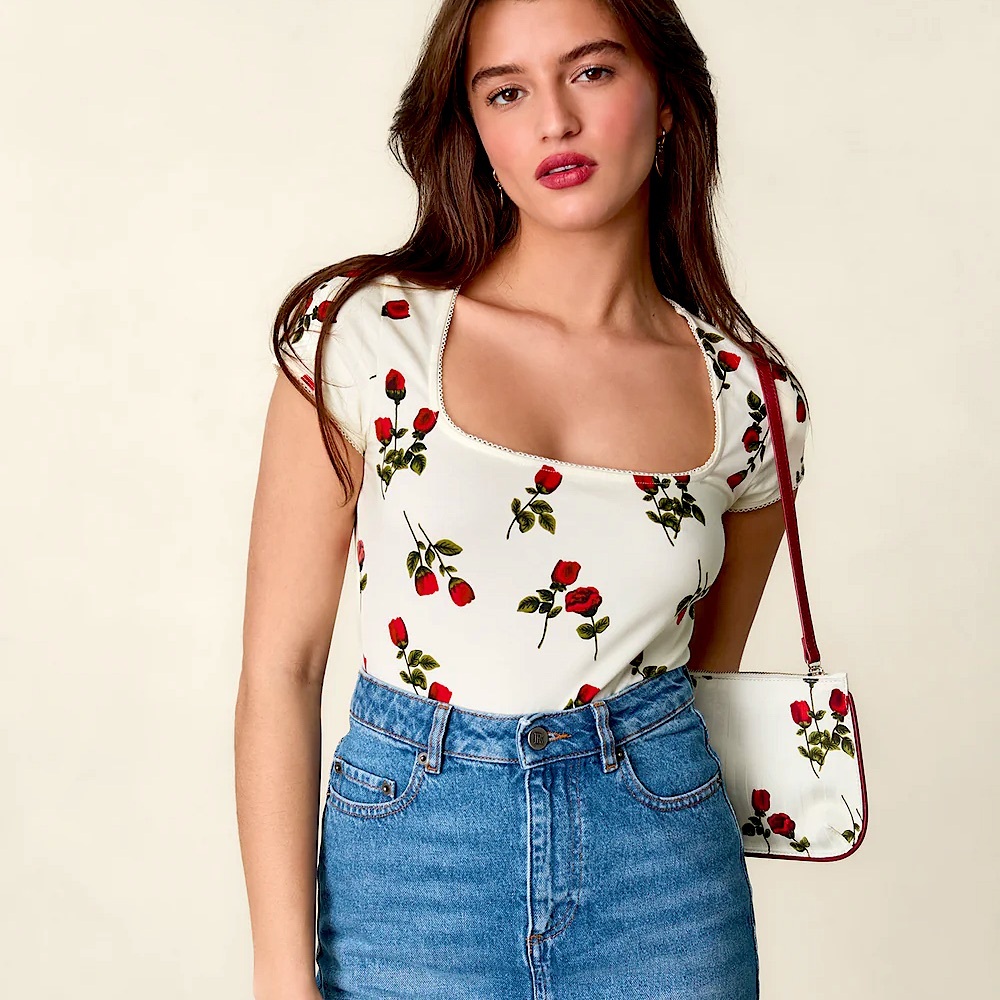 Rouje Paris Siam T-shirt in Red and ecru floral print FR 34/US 2 - EUC